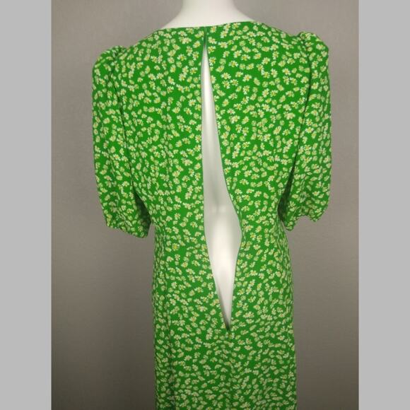 WAYF Floral Daisy Green Faux Wrap Midi Dress L - Picture 6 of 16